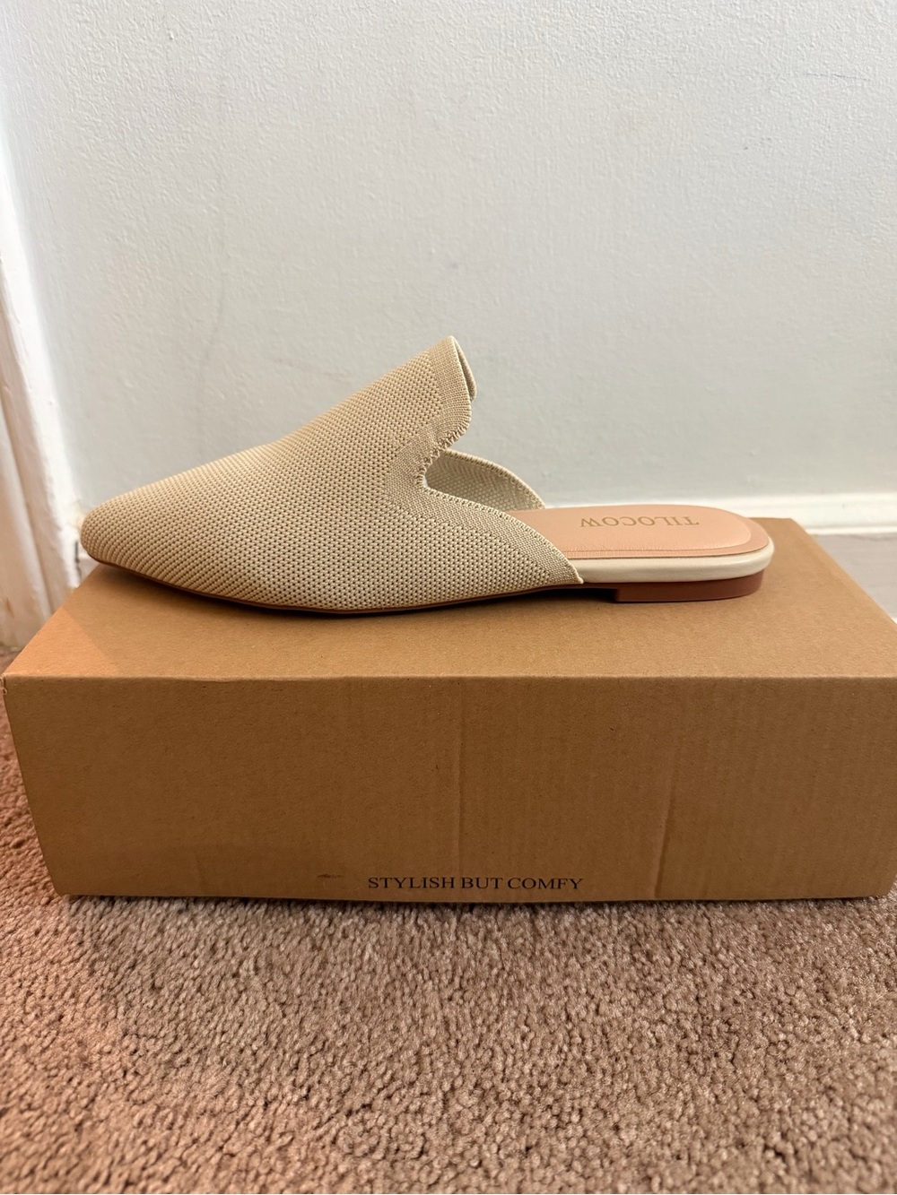 Amazon Beige Knit Slip-On Mule